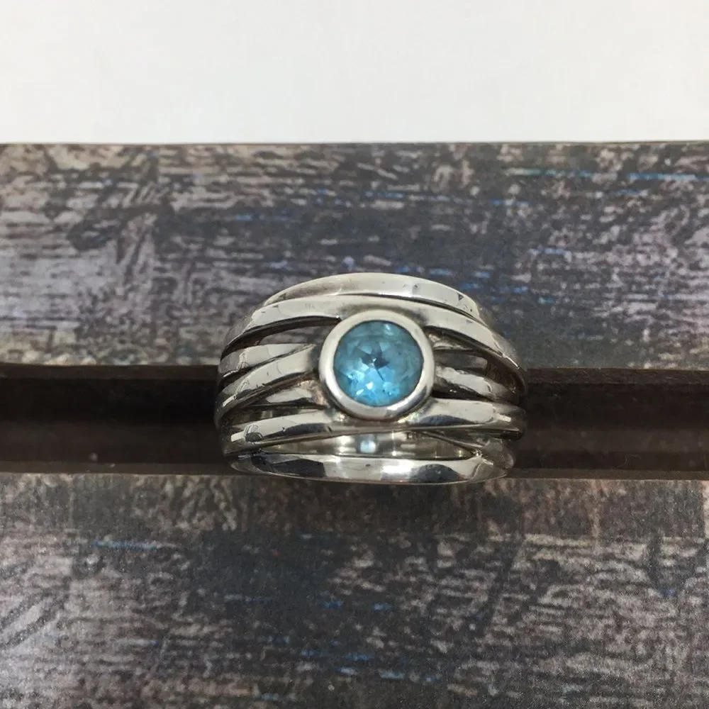 Franco P Blue Topaz 925 Thailand Sterling Silver Ring Sz 7